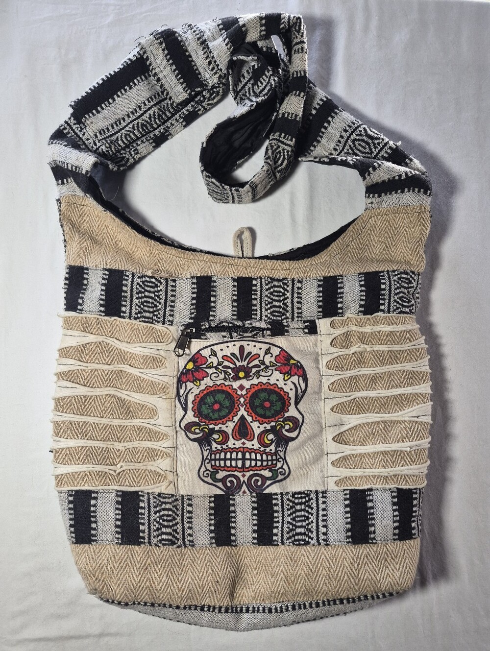 Rising International Boho Sugar Skull Embroidered Crossbody Bag